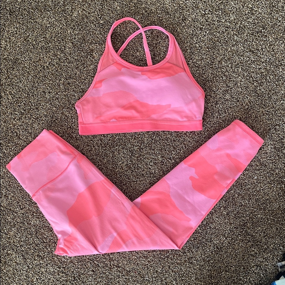 Pink Camouflage Sports Bra and Leggings Set
